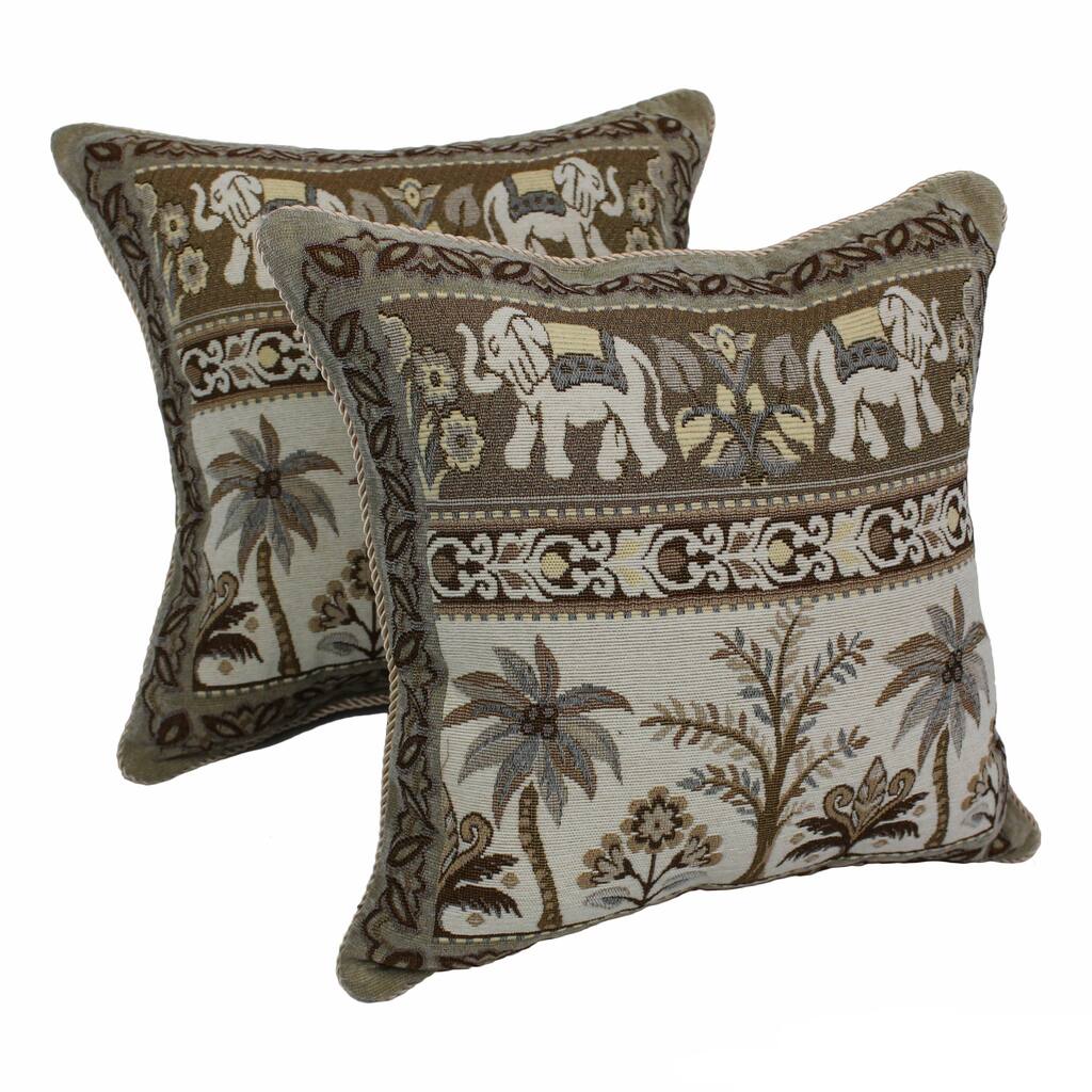 Blazing Needles 'Elephants with Palm Trees' Tapestry Corded Throw Pillows (Set of 2)