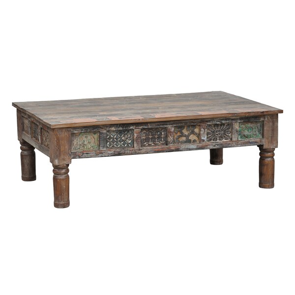 Kosas Home Carved Panel Multi/ Brown Coffee Table