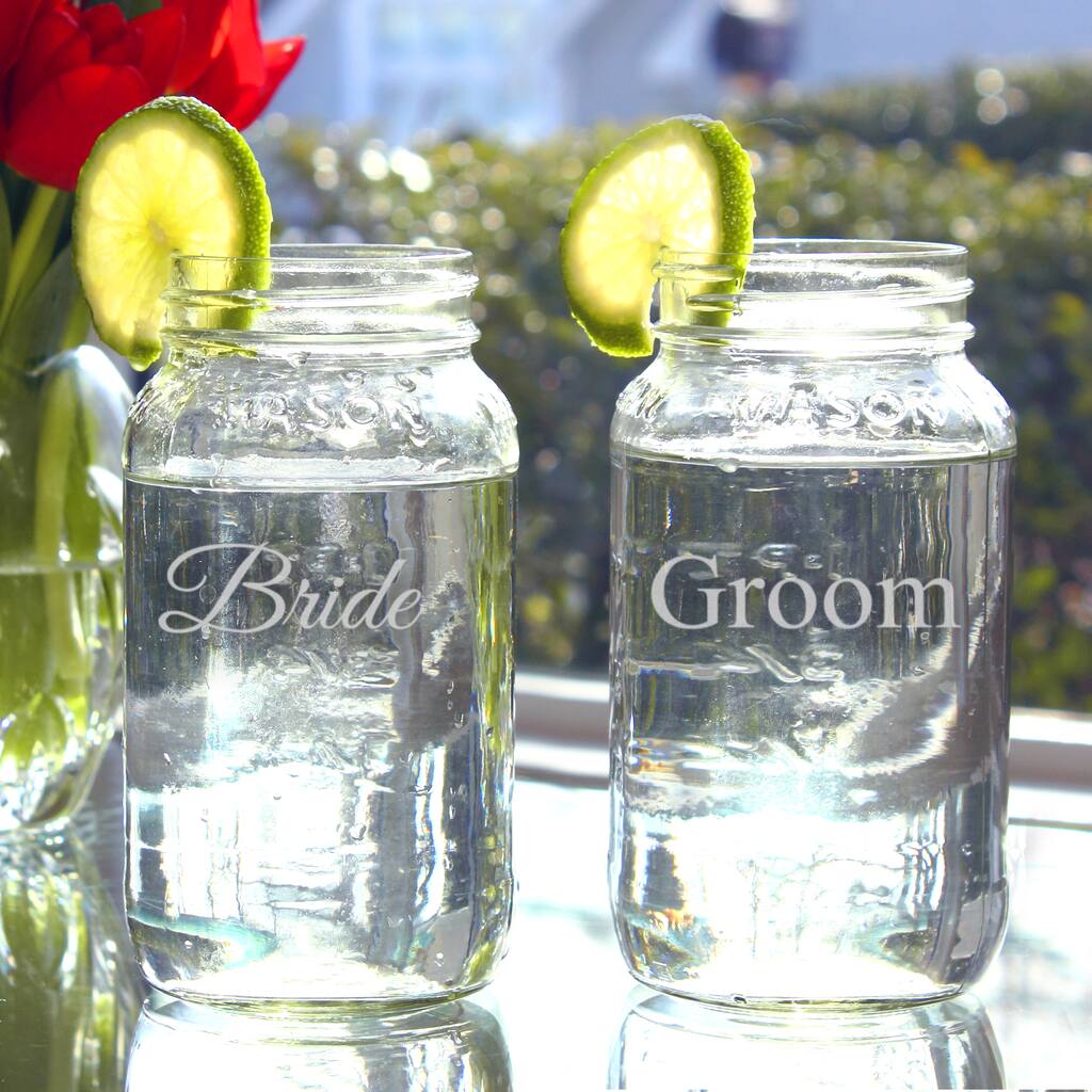 Bride and Groom 26-oz Mason Jars (Set of 2)