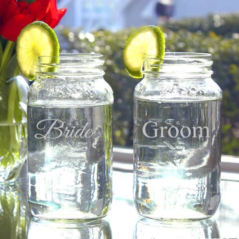 Bride and Groom 26-oz Mason Jars (Set of 2)