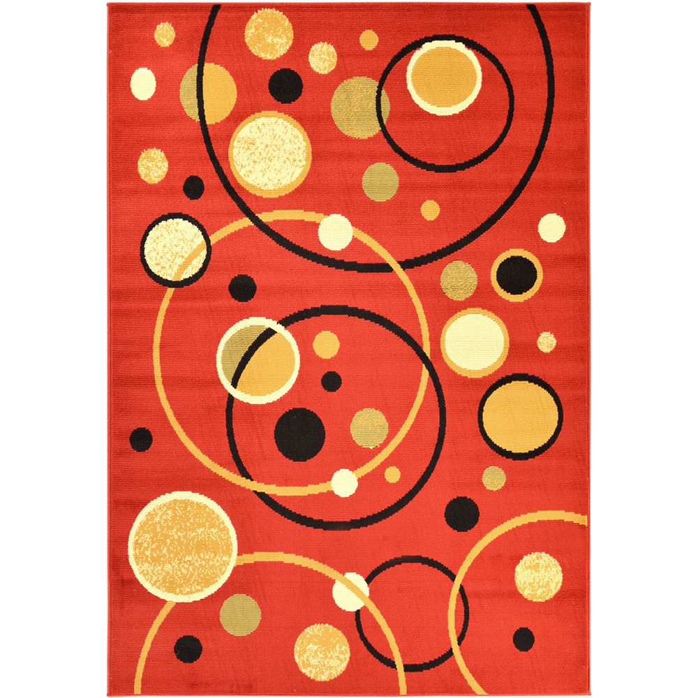 Paterson Collection Abstract Circles Red Area Rug (5 X 7)