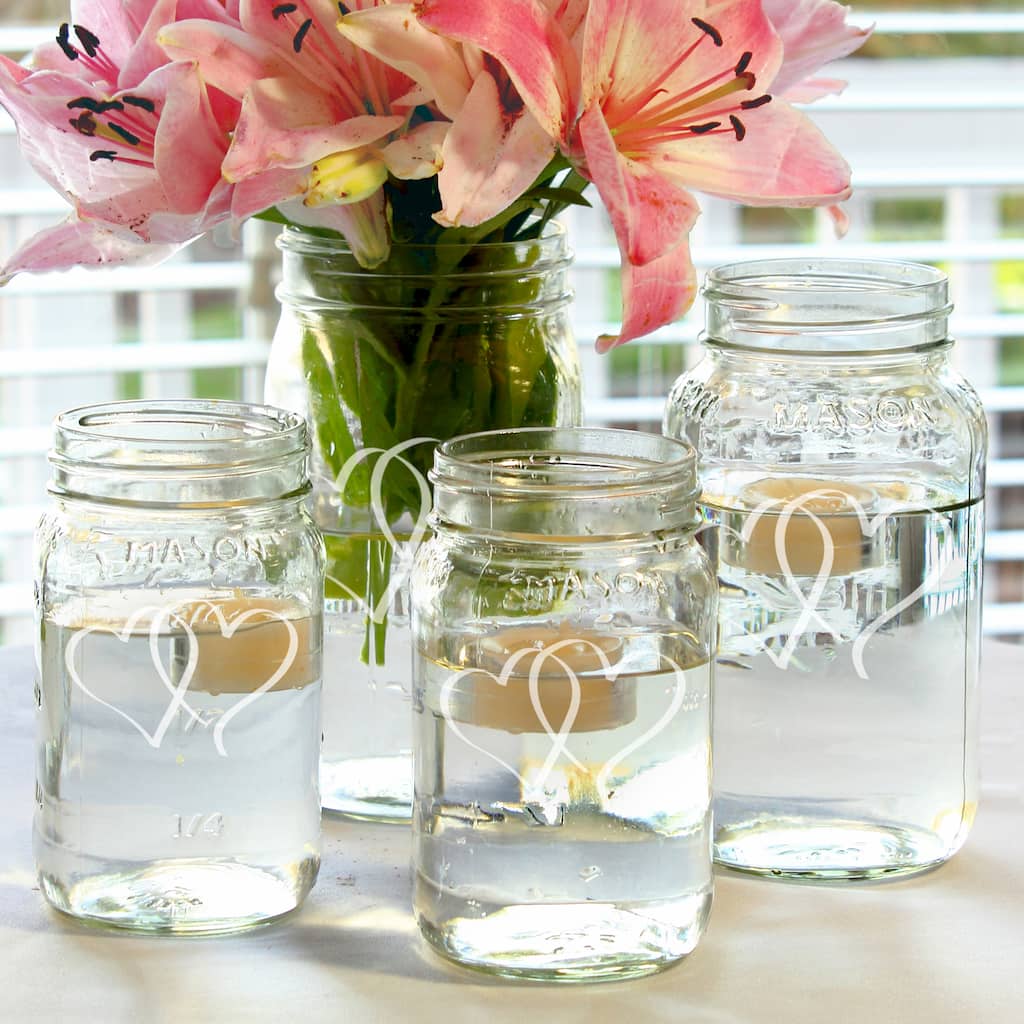 Two Hearts Mason Jar Centerpieces (Set of 4)