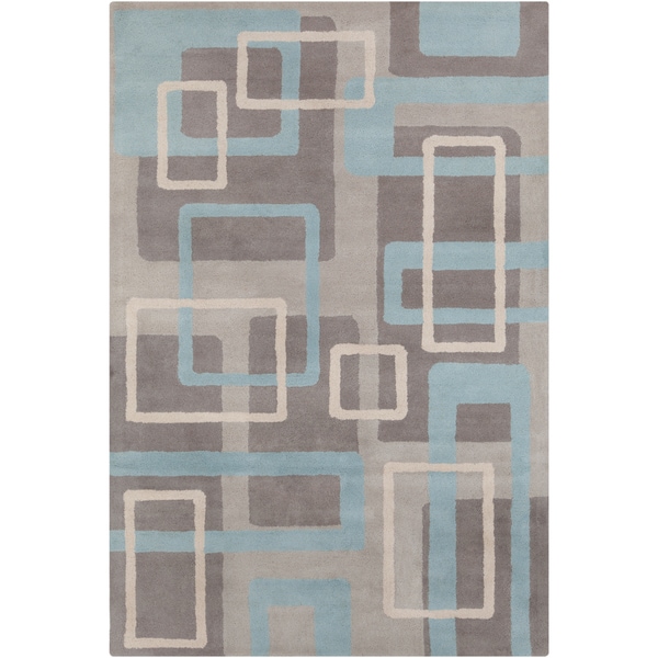 Allie Handmade Geometric Gray/Blue Wool Rug - 5' x 7'6"