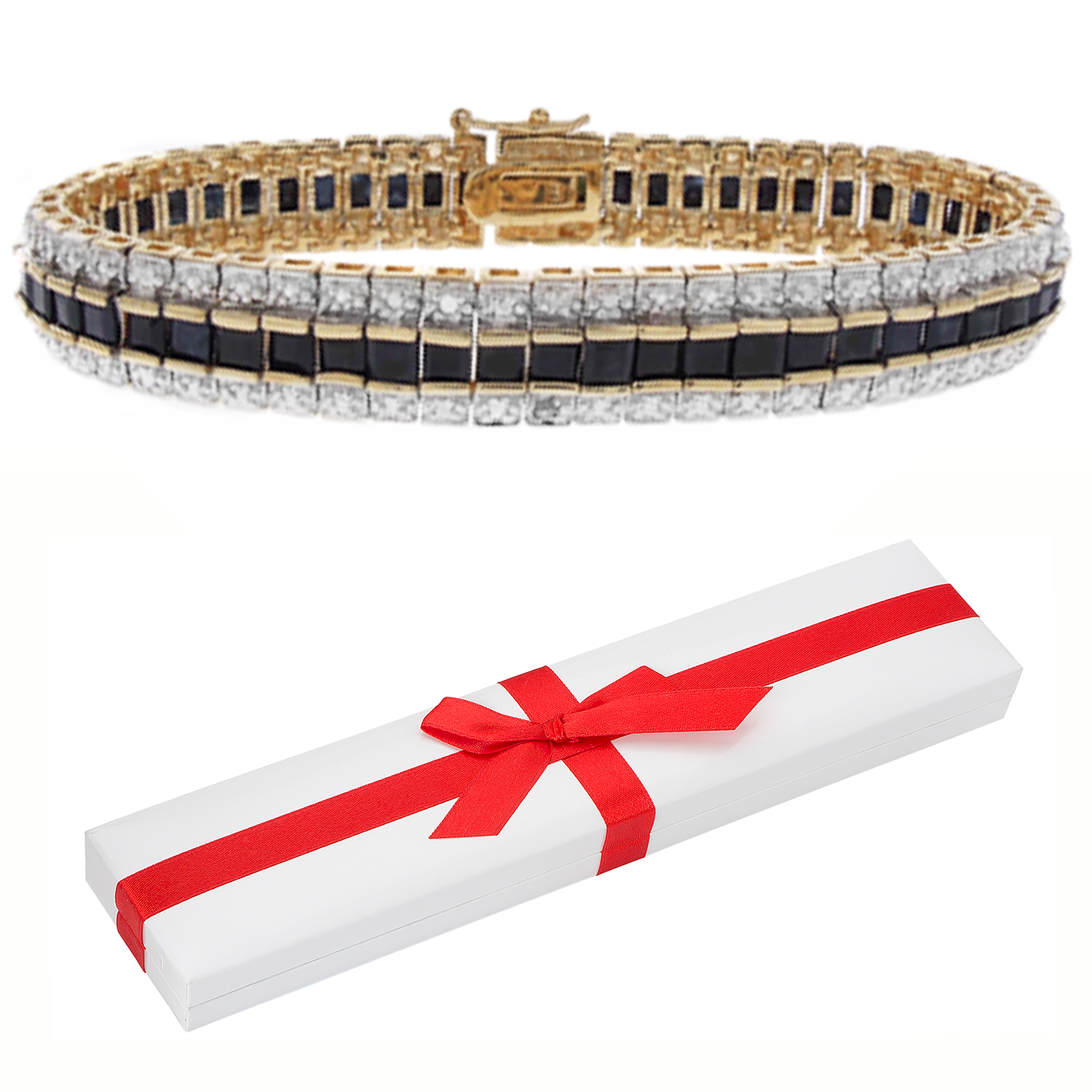 Gem Jolie 18k Gold Overlay Sapphire and Diamond Accent Tennis Bracelet