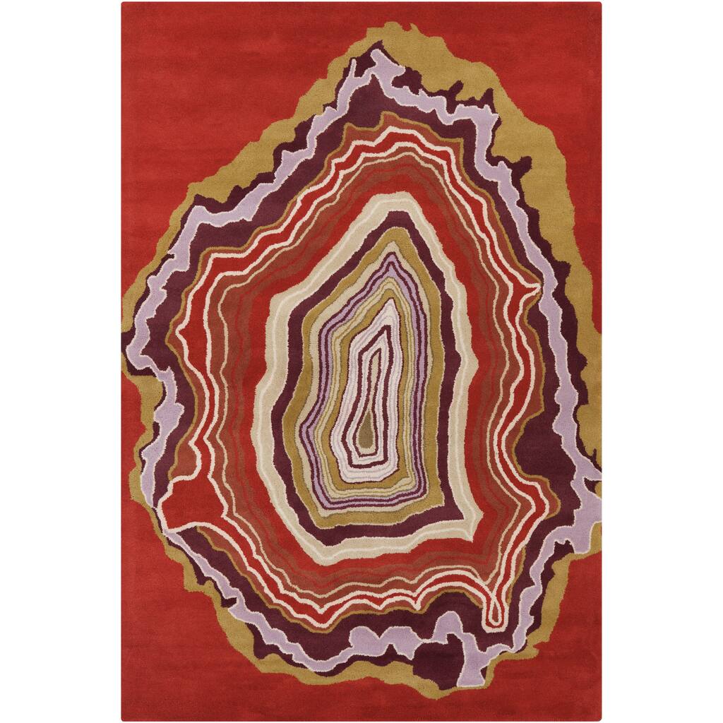Allie Handmade Abstract Red Wool Area Rug - 5' x 7'6