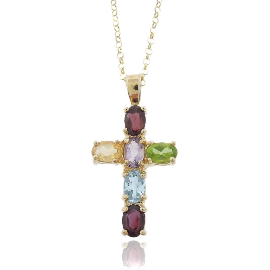 Dolce Giavonna 18k Gold Overlay Multi-gemstone Cross Necklace