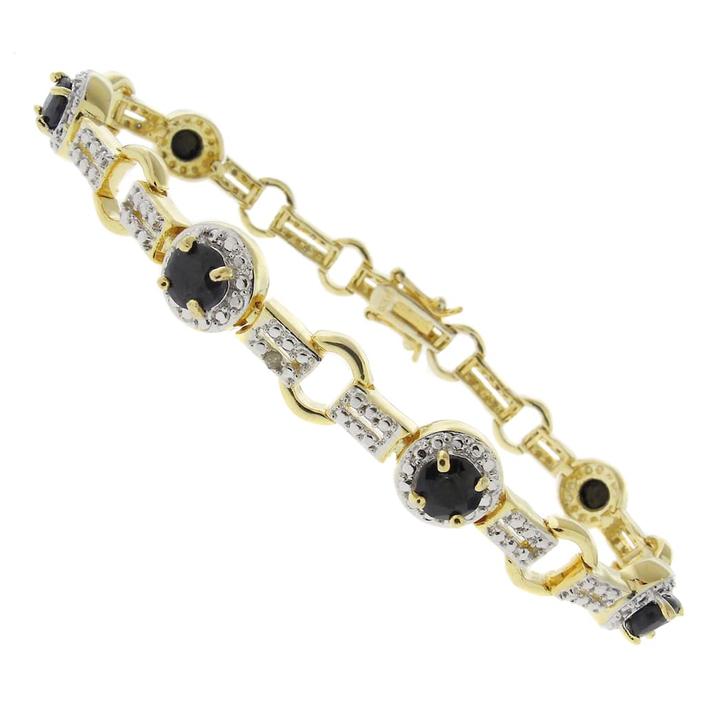 Dolce Giavonna 18k Gold Overlay Gemstone and Diamond Accent Two-tone Circle Bracelet