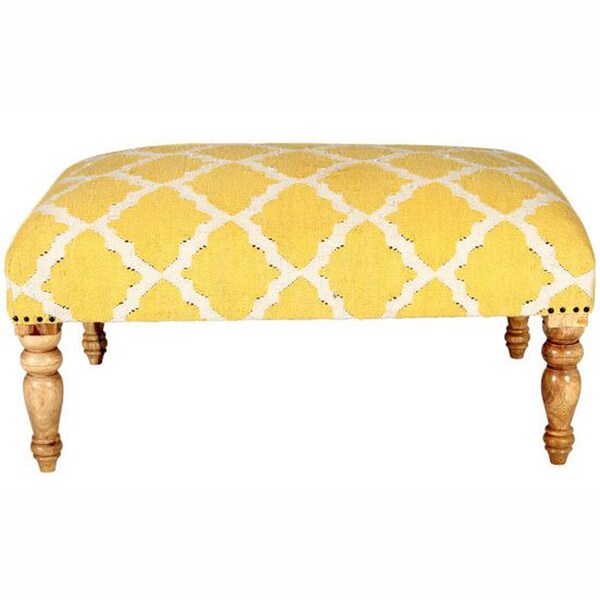 nuLOOM Hand Upholstered Moroccan Trellis Yellow Wood Bench