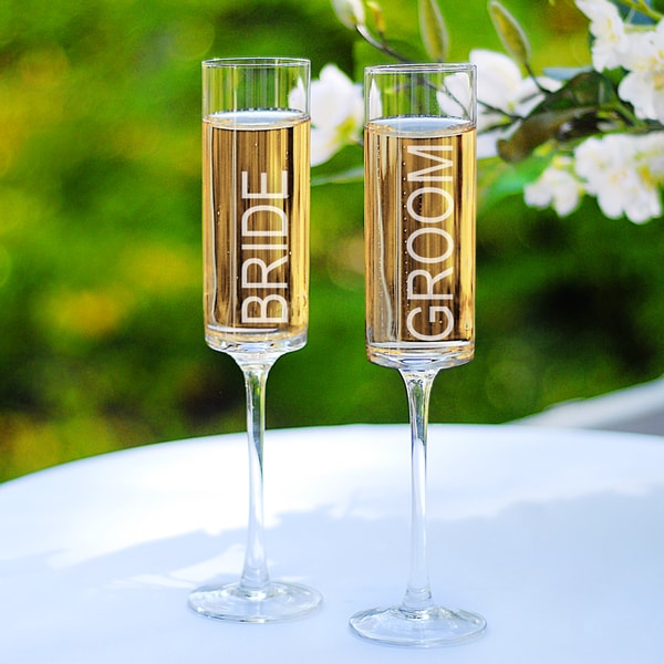 Shop Bride Groom Contemporary Champagne Flutes Free Shipping