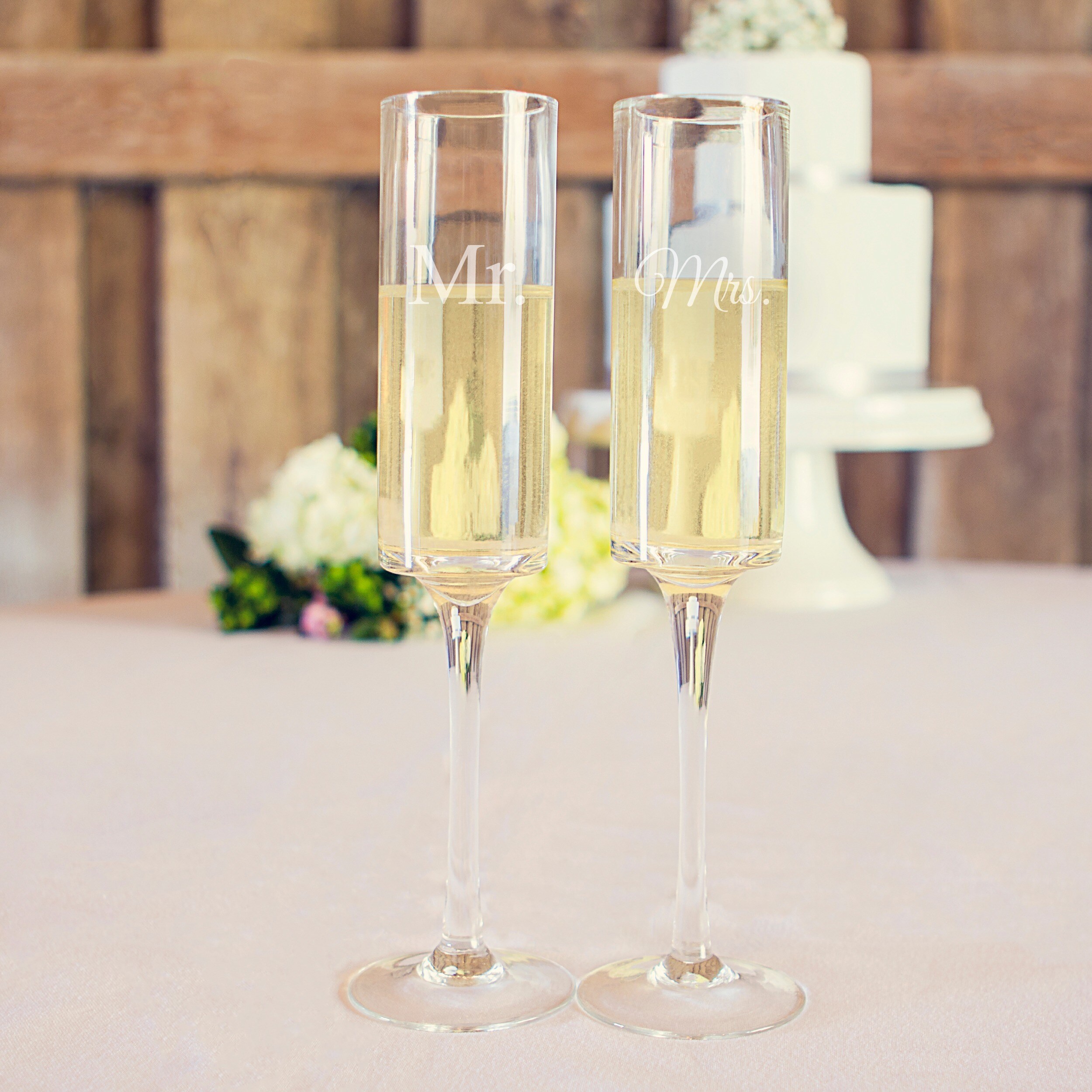 Bride & Groom Contemporary Champagne Flutes