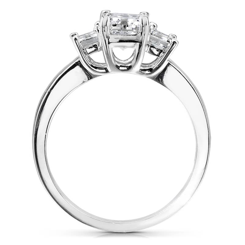 Annello by Kobelli 14k White Gold 1 7/8ct TDW Emerald Cut Natural Diamond 3-Stone Bridal Set