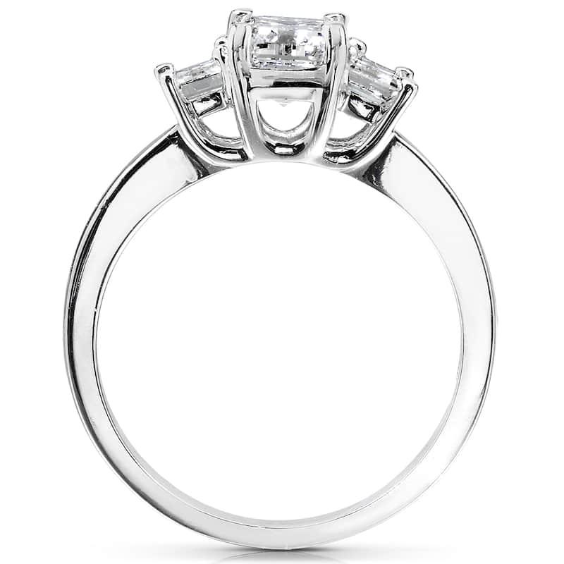 Kobelli 1.7 Carats Natural Diamond 14k Solid White Gold Emerald-cut 3-Stone Pavé Band Engagement Ring