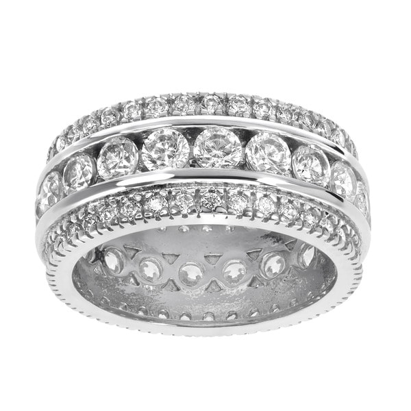 Shop Sterling Silver Cubic Zirconia Wedding Band - Free Shipping Today ...