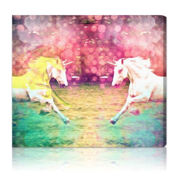 Oliver Gal 'Unicorns Dusk' Fantasy and Sci-Fi Wall Art Canvas Print - White, Pink