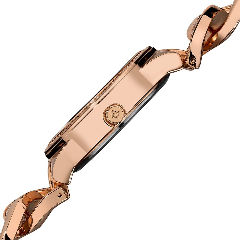 Women's Quartz Multifunction Crystal Accented Twist Chain Rose-Tone Watch