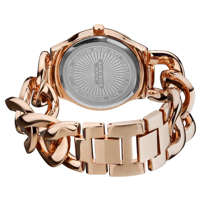 Women's Quartz Multifunction Crystal Accented Twist Chain Rose-Tone Watch