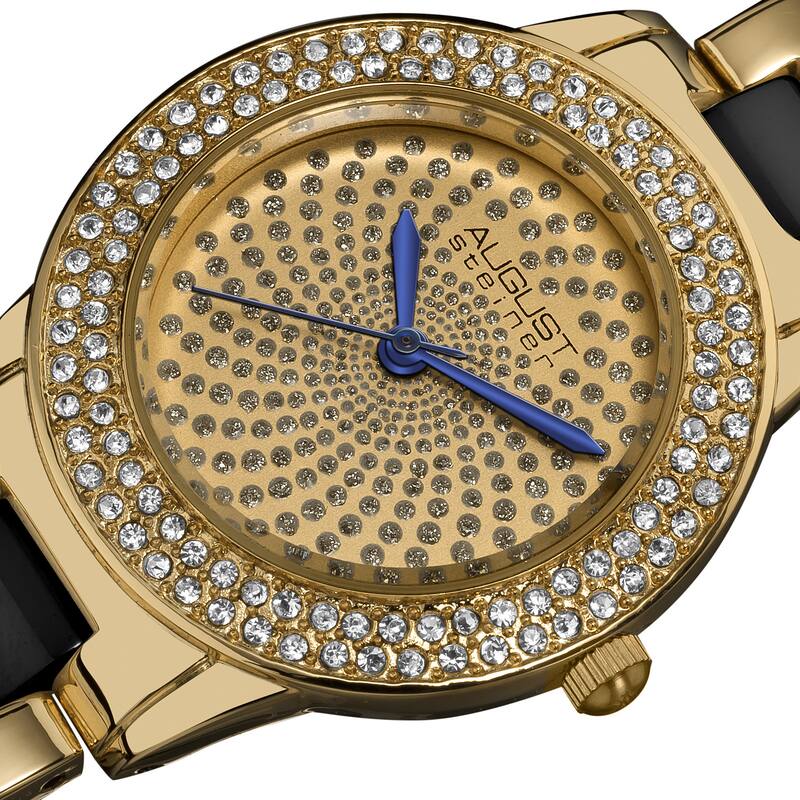 August Steiner Women's Crystal Glitz Ceramic Link Gold-Tone Bracelet Watch