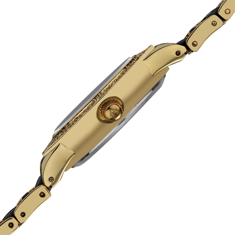 August Steiner Women's Crystal Glitz Ceramic Link Gold-Tone Bracelet Watch