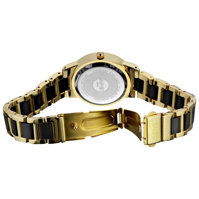 August Steiner Women's Crystal Glitz Ceramic Link Gold-Tone Bracelet Watch