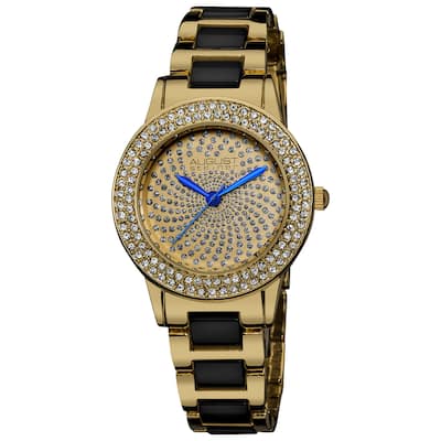 August Steiner Women's Crystal Glitz Ceramic Link Gold-Tone Bracelet Watch