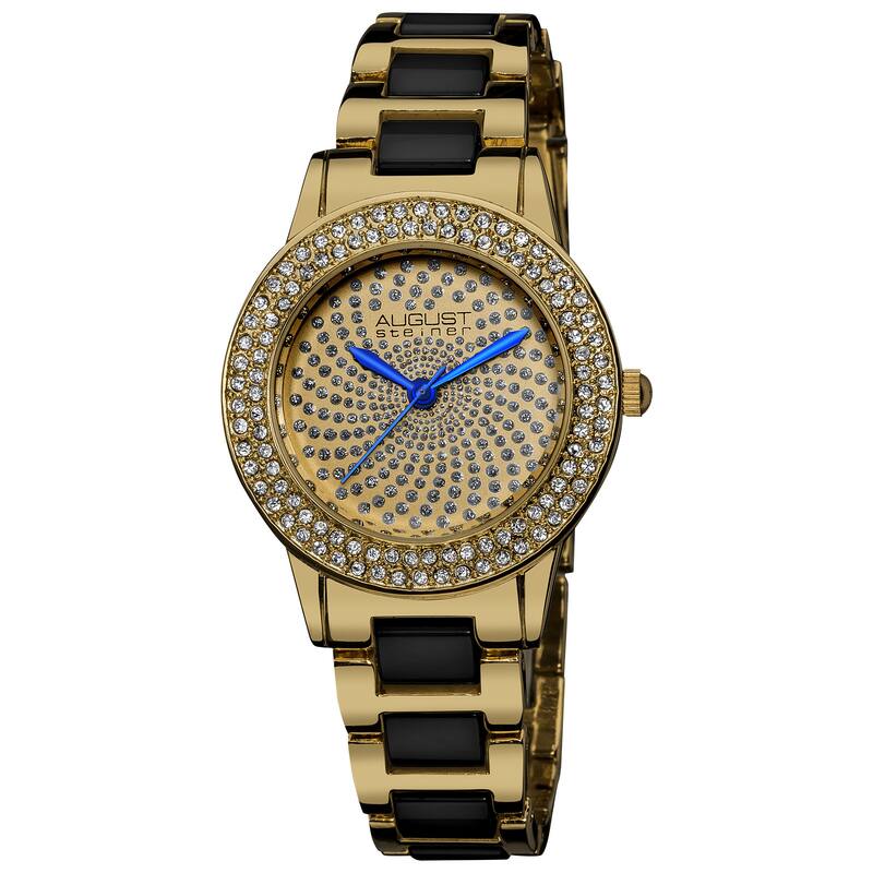 August Steiner Women's Crystal Glitz Ceramic Link Gold-Tone Bracelet Watch