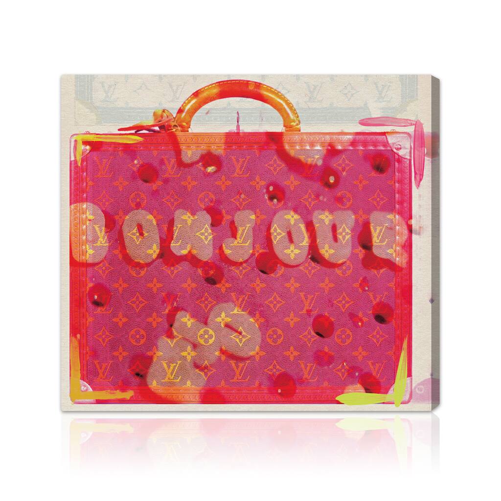 Oliver Gal 'Bonjour' Fashion and Glam Wall Art Canvas Print - Pink, Orange