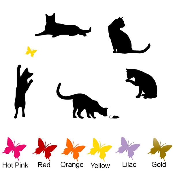 5 Pack of Cats with Colored Butterfly Vinyl Wall Art Decal. Opens flyout.