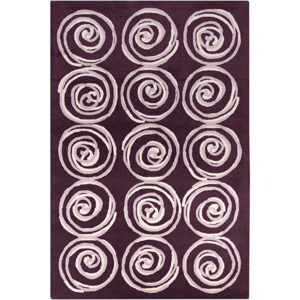 Handmade 'Allie' Purple Spirals Wool Rug - 5' x 7'6