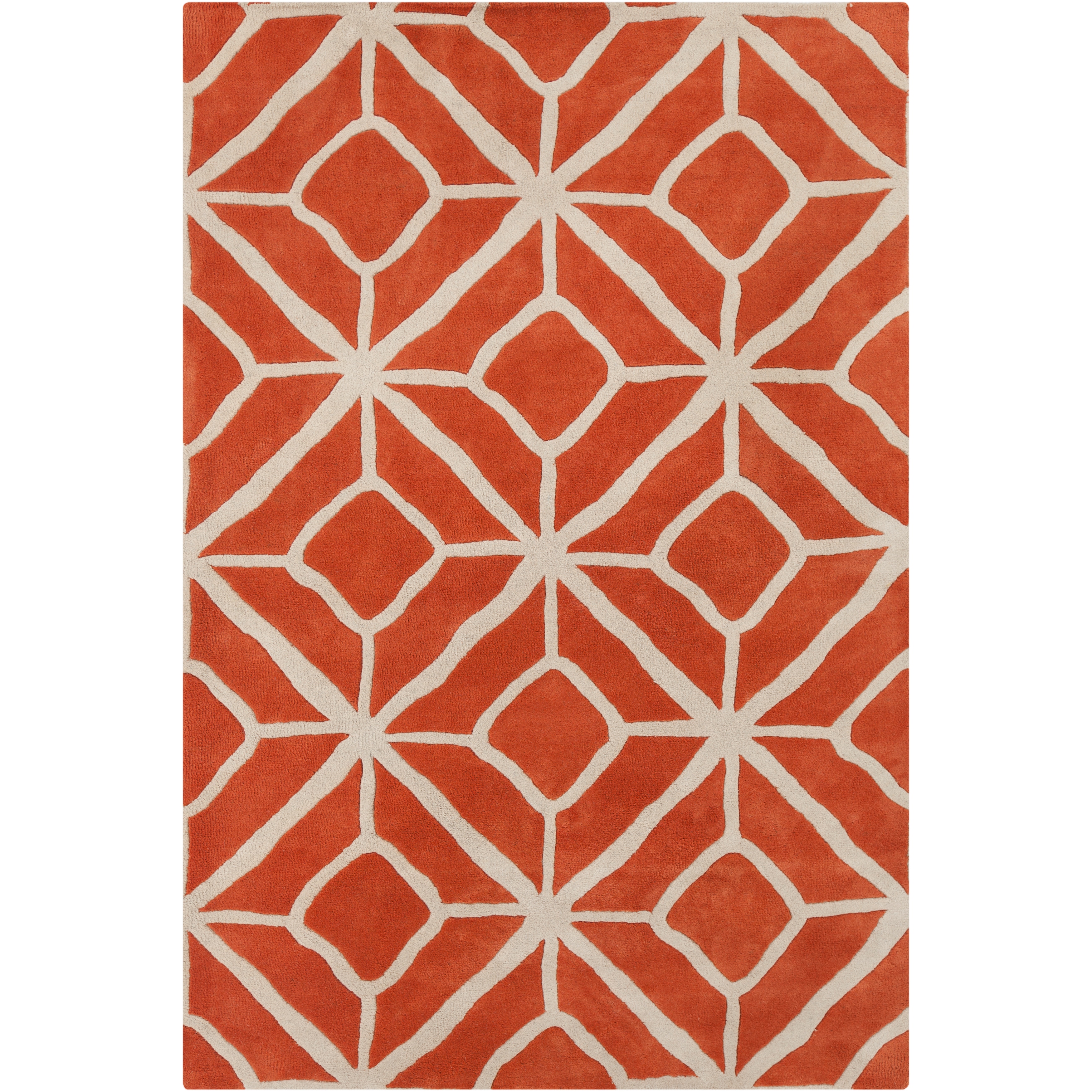 Handmade Allie Geometric Orange/cream Wool Rug (5 X 76)