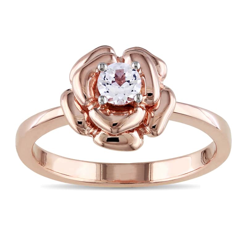 Miadora Rose-plated Silver Created White Sapphire Flower Ring - 5