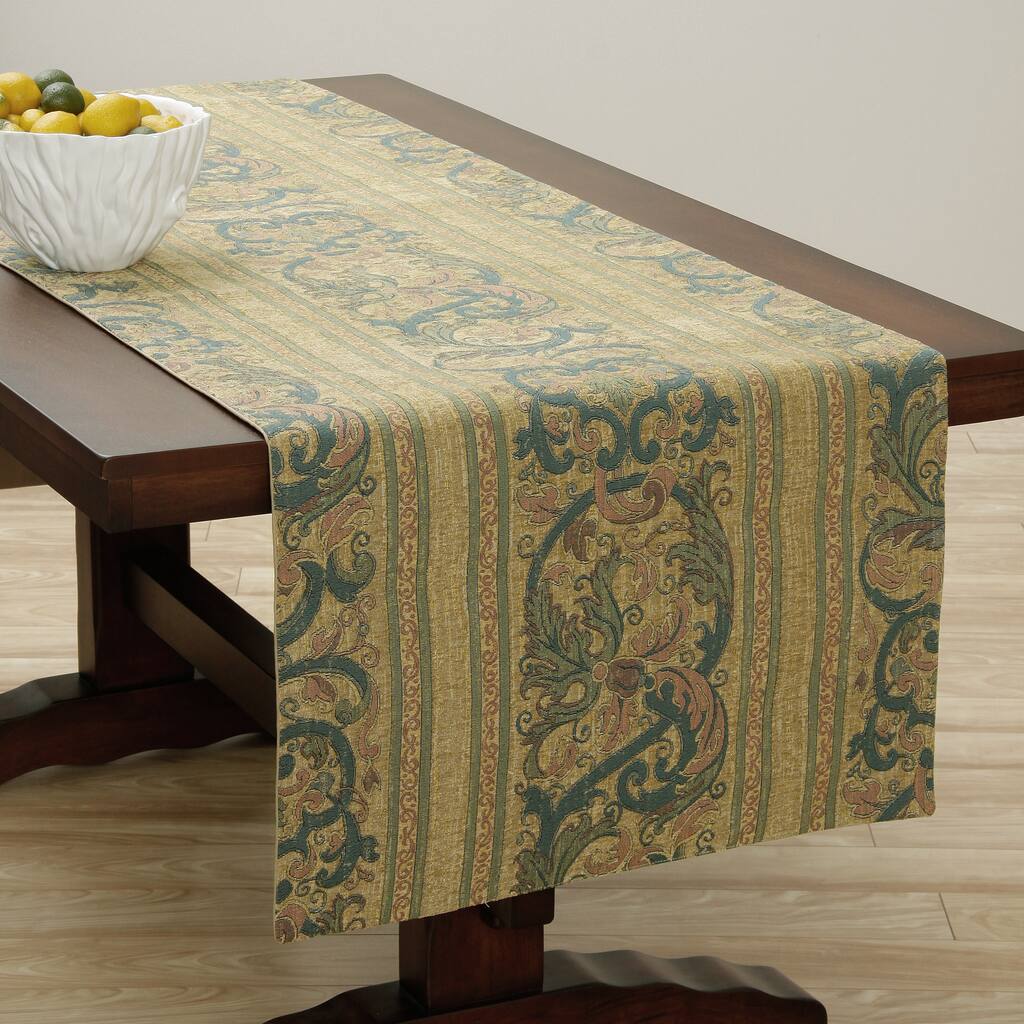 Corona Decor Extra Wide Italian Woven 95 x 26-inch Classic Gold Table Runner