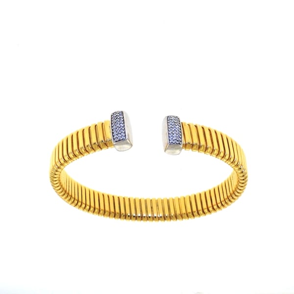 Beverly Hills Charm 14k Gold over Silver 1/4ct TDW Diamond Flexible Cuff Bracelet Beverly Hills Charm Diamond Bracelets