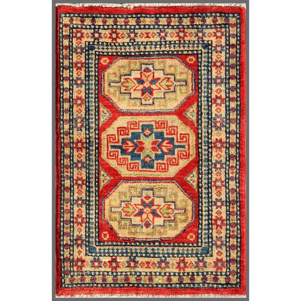 Afghan Hand knotted Kazak Gold/ Red Wool Rug (2' x 3') Accent Rugs