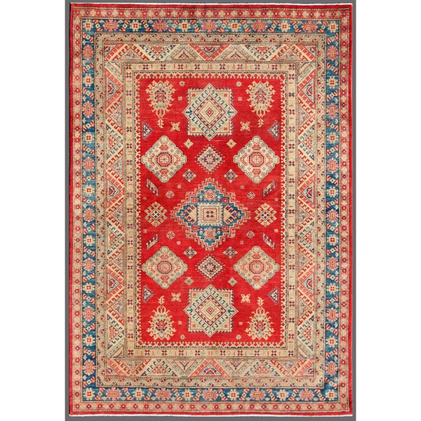 Afghan Hand knotted Kazak Red/ Ivory Wool Rug (6'5 x 8'9) 5x8   6x9 Rugs