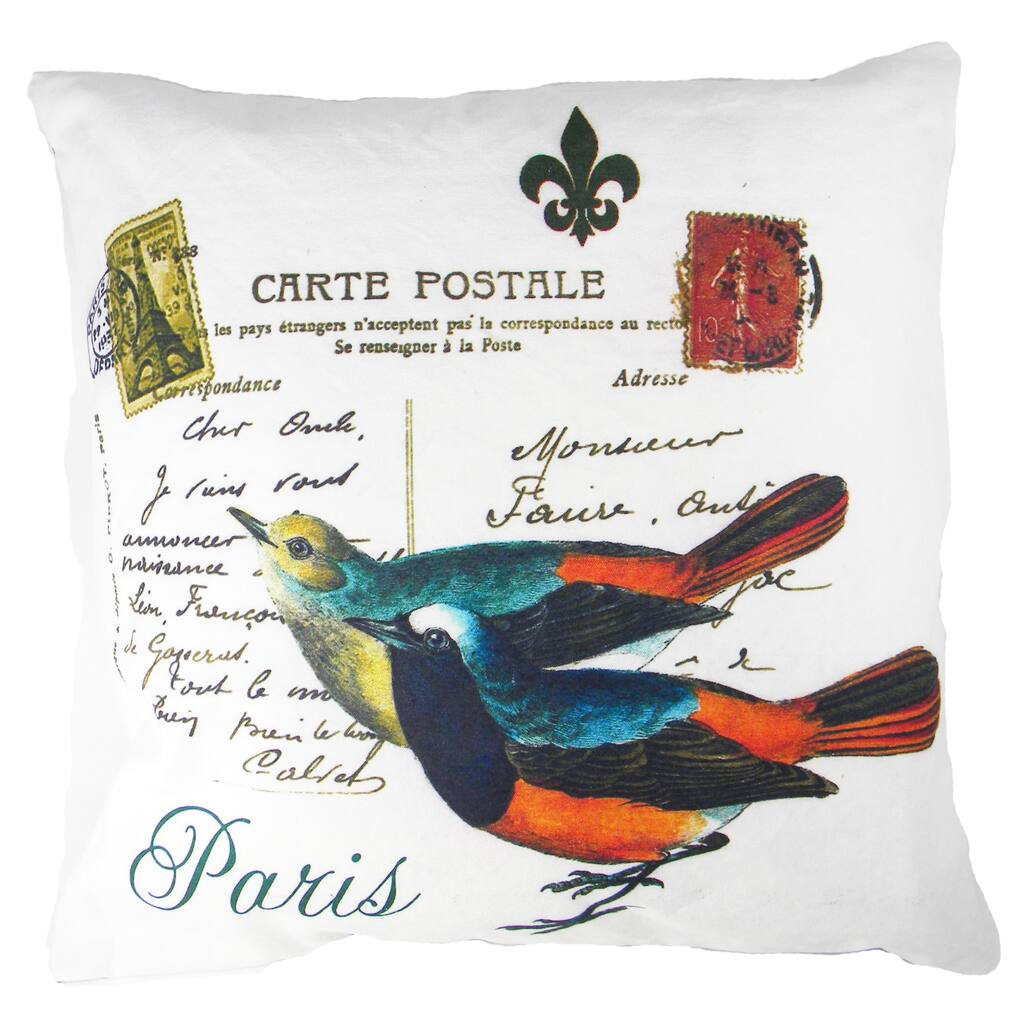Birds On Post Card Printed Cushion Cover