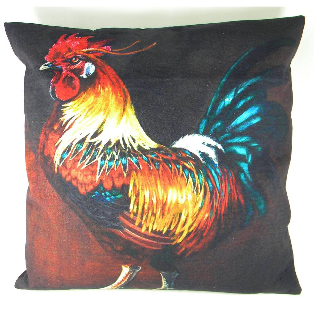 Rooster Hand-Printed Cushion Cover