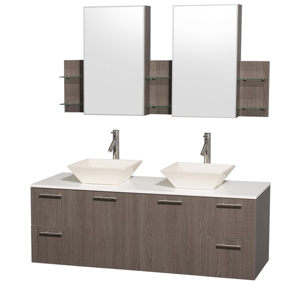 Wyndham Collection 'Amare' 60-inch Grey Oak/ White Top/ Bone Sink Vanity Set