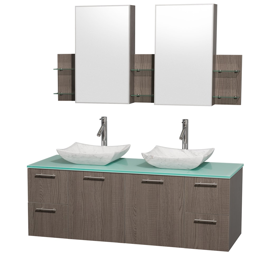 Wyndham Collection Amare 60 inch Grey Oak/ Green Top/ Carrera Marble Sink Vanity Set