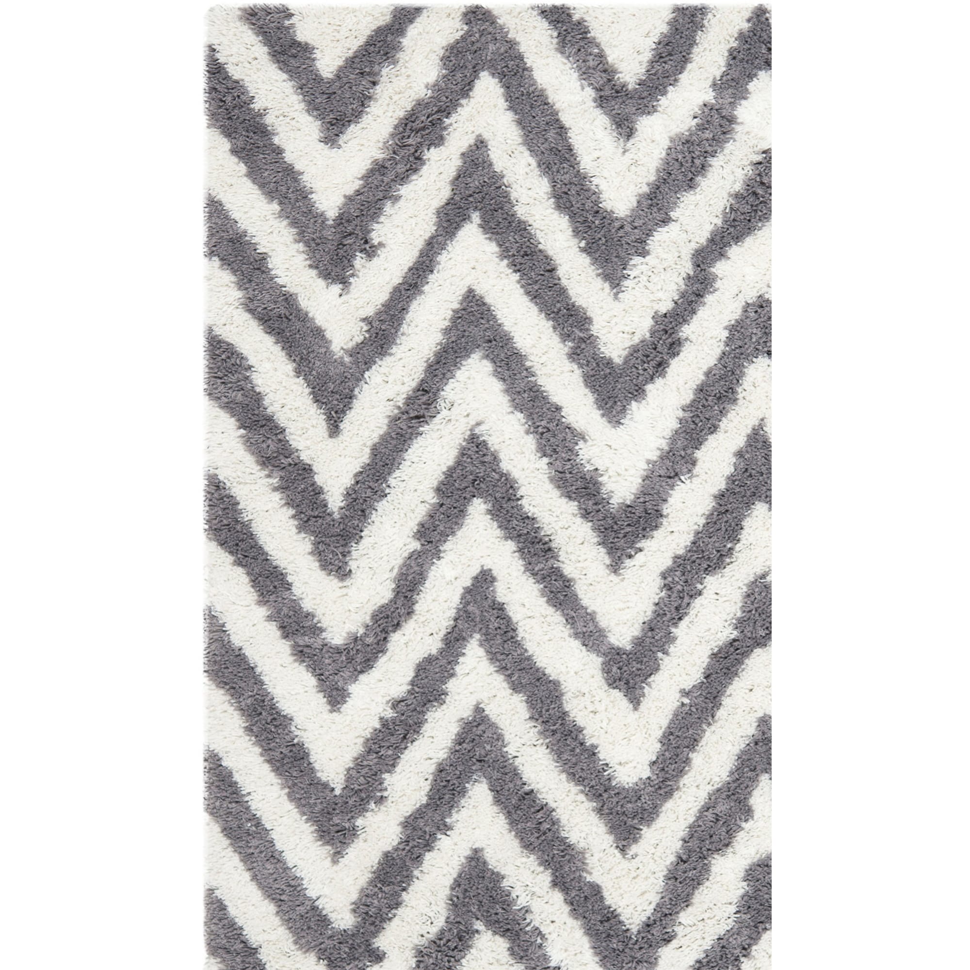 Hand made Chevron Ivory/ Grey Shag Rug (3 X 5)