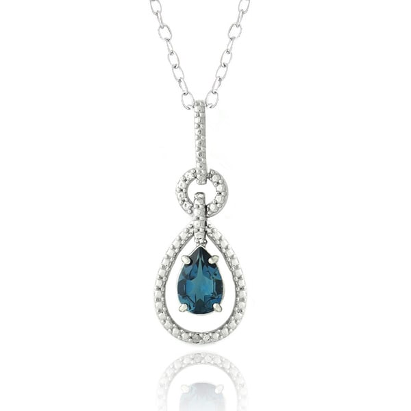 Glitzy Rocks Silver London Blue Topaz and Diamond Accent Pear Necklace Glitzy Rocks Gemstone Necklaces