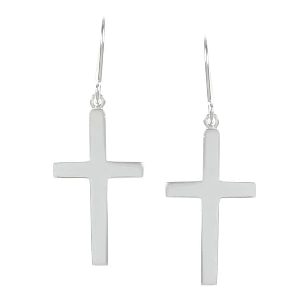 La Preciosa Sterling Silver Cross Earrings - Overstock - 7668367