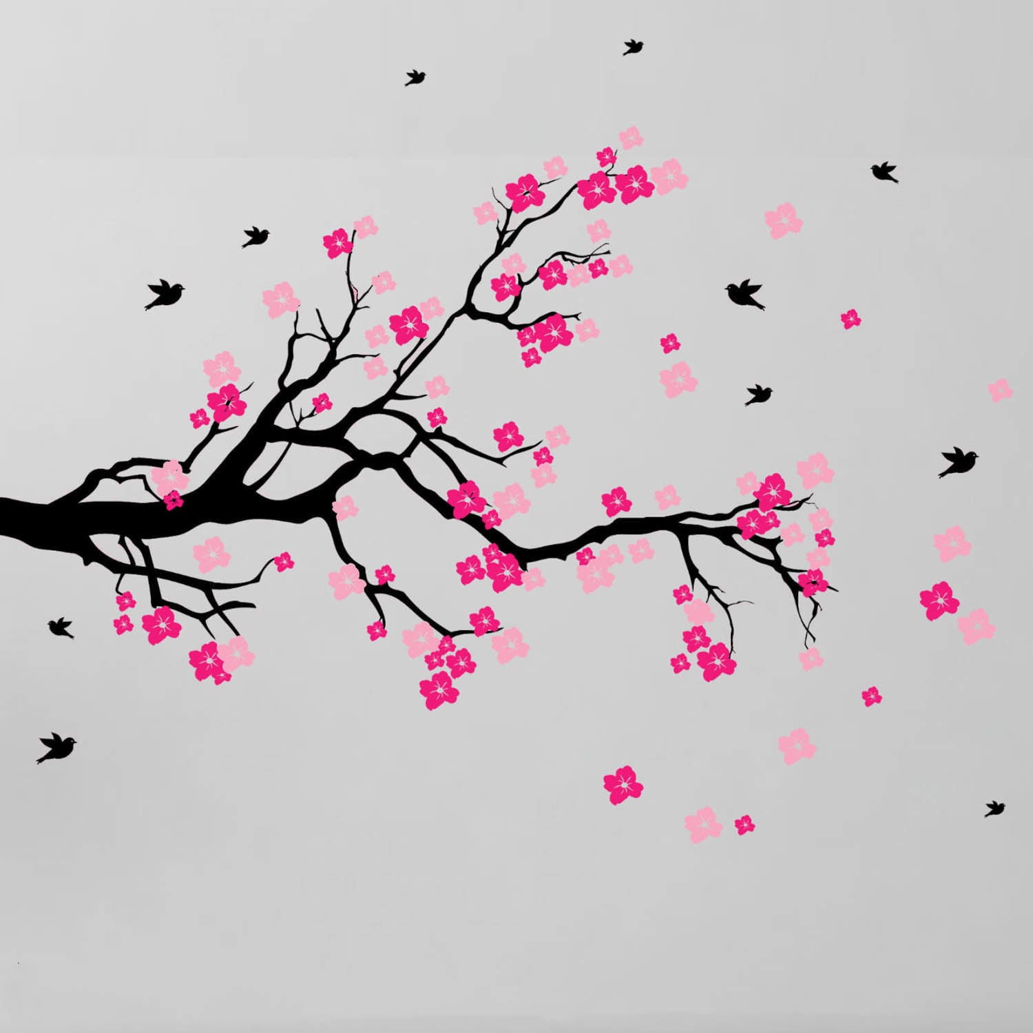 Shop Cherry Blossom Branch With Birds Vinyl Wall Art Decal Overstock