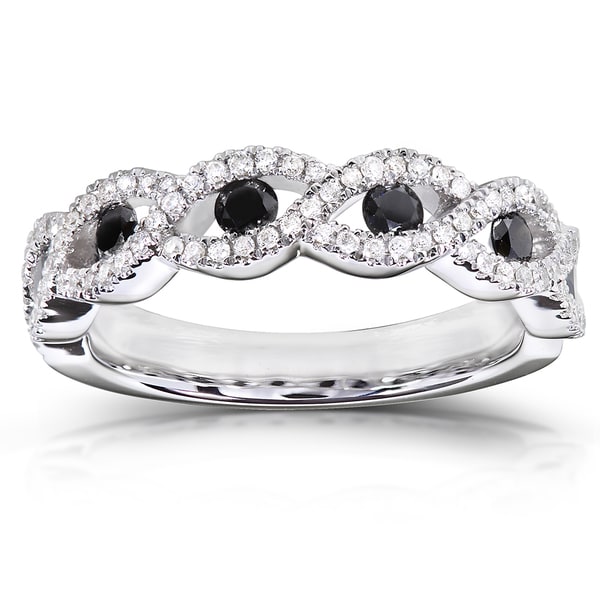 Annello 10k Gold 1/2 ct TDW Black and White Round Diamond Ring (H I, I1 I2) Annello Diamond Rings