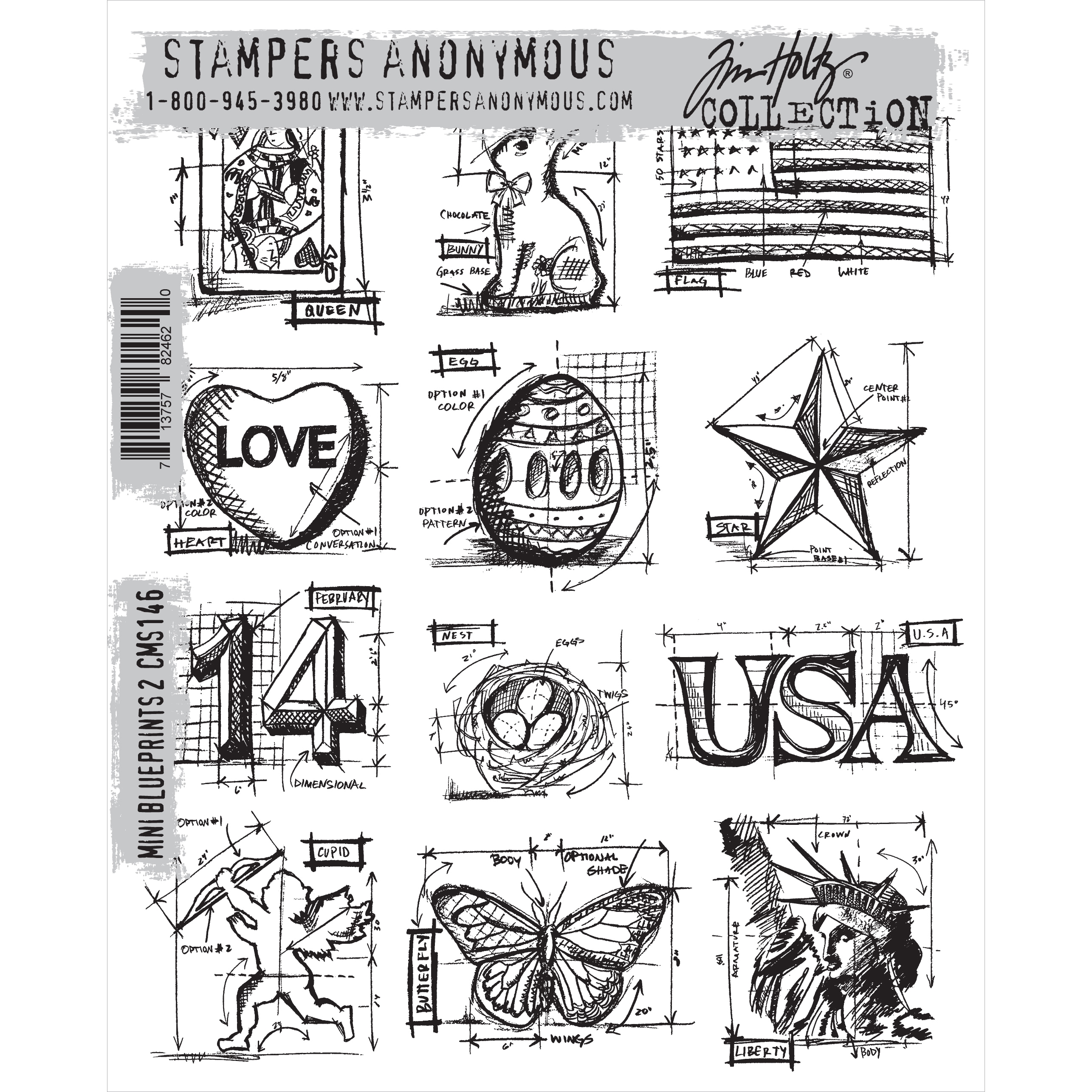 Tim Holtz Cling Rubber Stamp Set Mini Blueprints