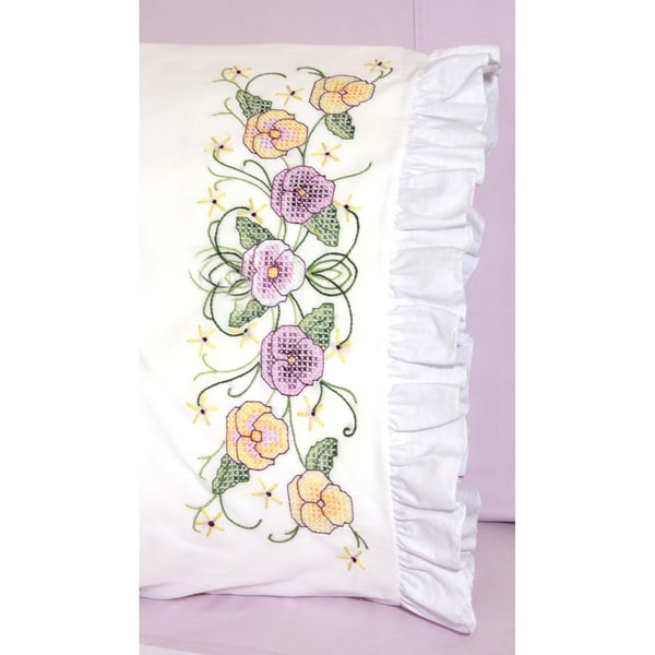 Stamped Lace Edge Pillowcase 30"X20" 2/Pkg Pansy Fairway Needlework Kits