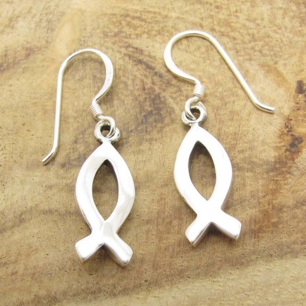 Silver Christian Fish Dangle Earrings (Thailand)