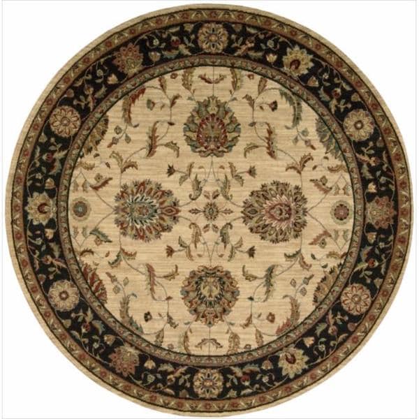 Living Treasures Ivory Black Round Rug (710 x 710)