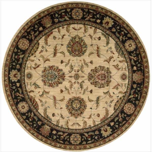 Nourison Living Treasures Persian Border Floral Area Rug - 5'10" Round - Ivory/Black - Runner/Round