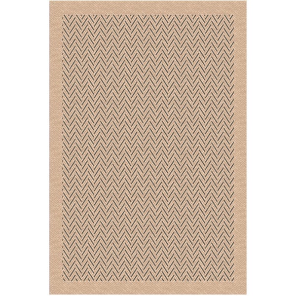 Woven Indoor/ Outdoor Herringbone Beige/ Grey Patio Rug (5'3x7'6) 5x8   6x9 Rugs