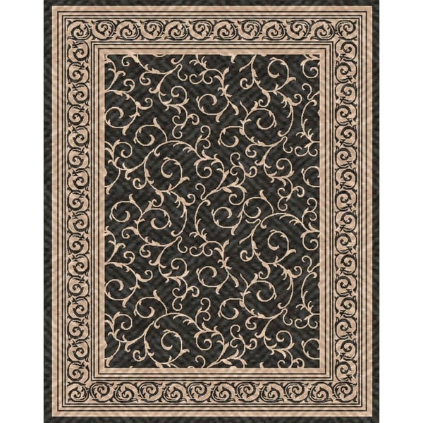 Woven Indoor/ Outdoor Meadow Black/ Beige Patio Rug (5'3 x 7'6) 5x8   6x9 Rugs